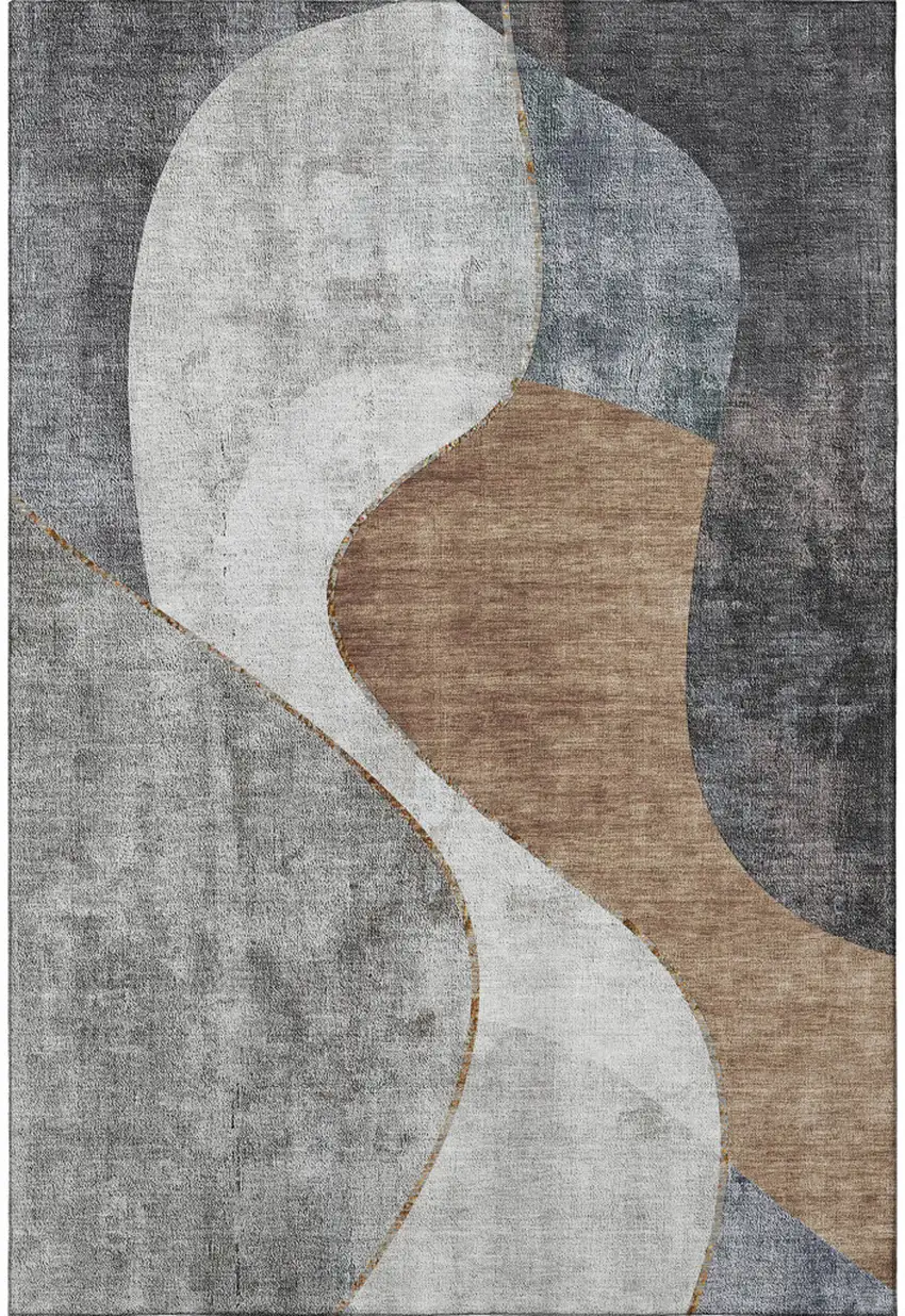 Gray Brown And Ivory Abstract Washable Area Rug With UV Protection Photo 3