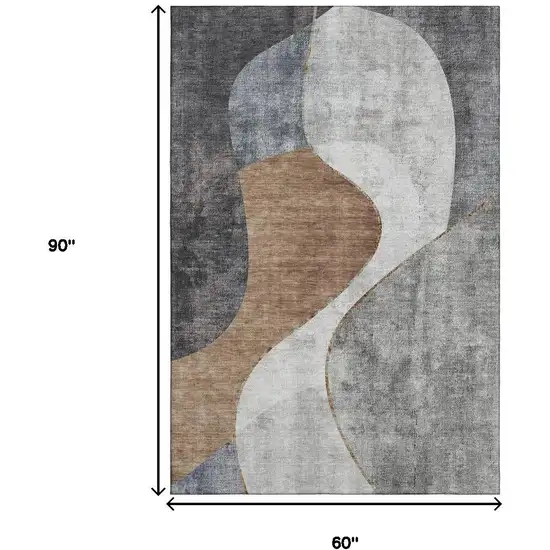 Gray Brown And Ivory Abstract Washable Area Rug With UV Protection Photo 3