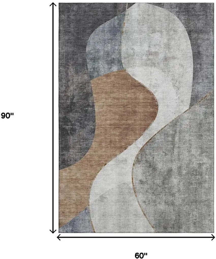 Gray Brown And Ivory Abstract Washable Area Rug With UV Protection Photo 3