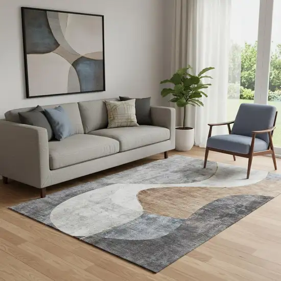 Gray Brown And Ivory Abstract Washable Area Rug With UV Protection Photo 1