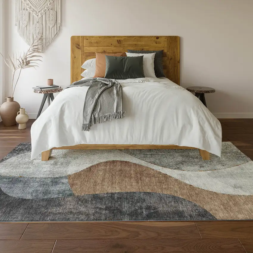 Gray Brown And Ivory Abstract Washable Area Rug With UV Protection Photo 5