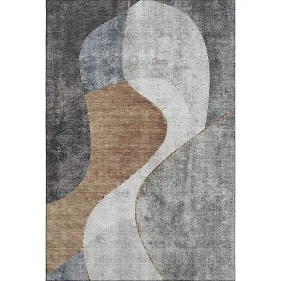 Gray Brown And Ivory Abstract Washable Area Rug With UV Protection Photo 2