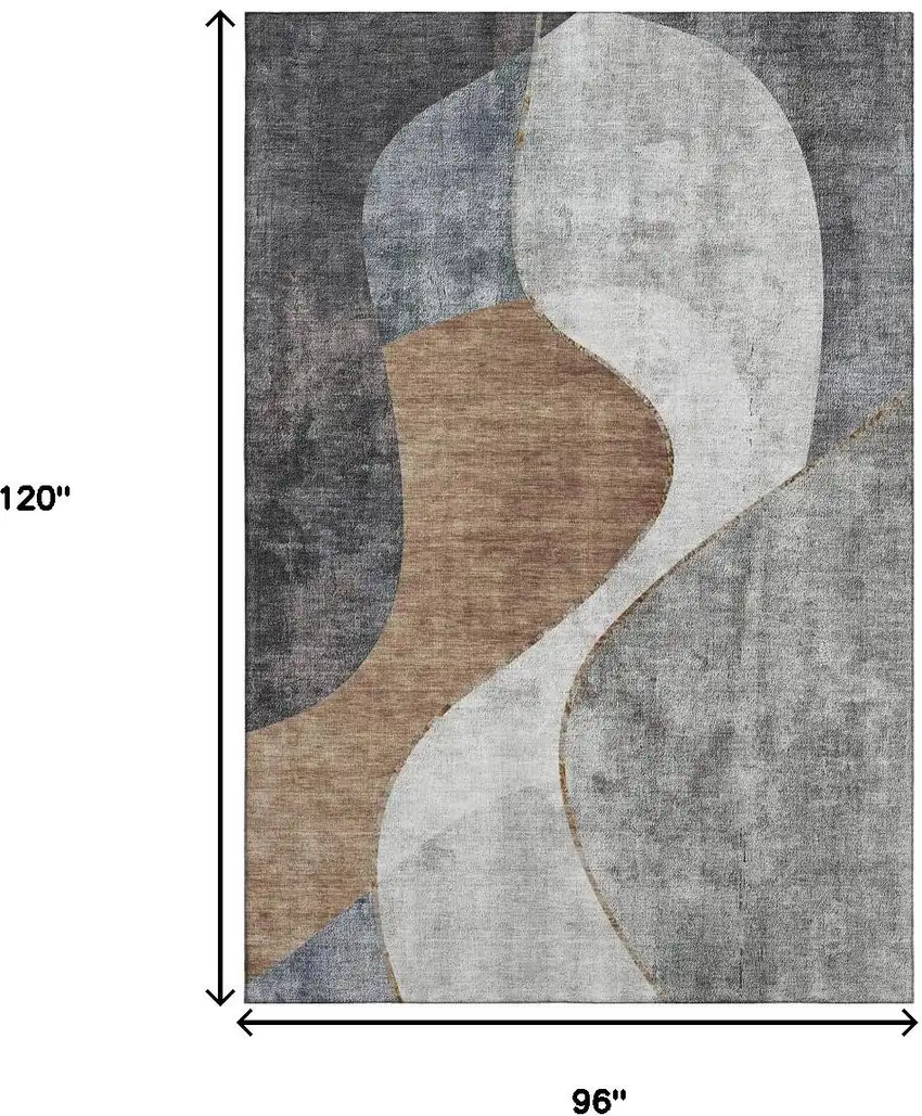 Gray Brown And Ivory Abstract Washable Area Rug With UV Protection Photo 3