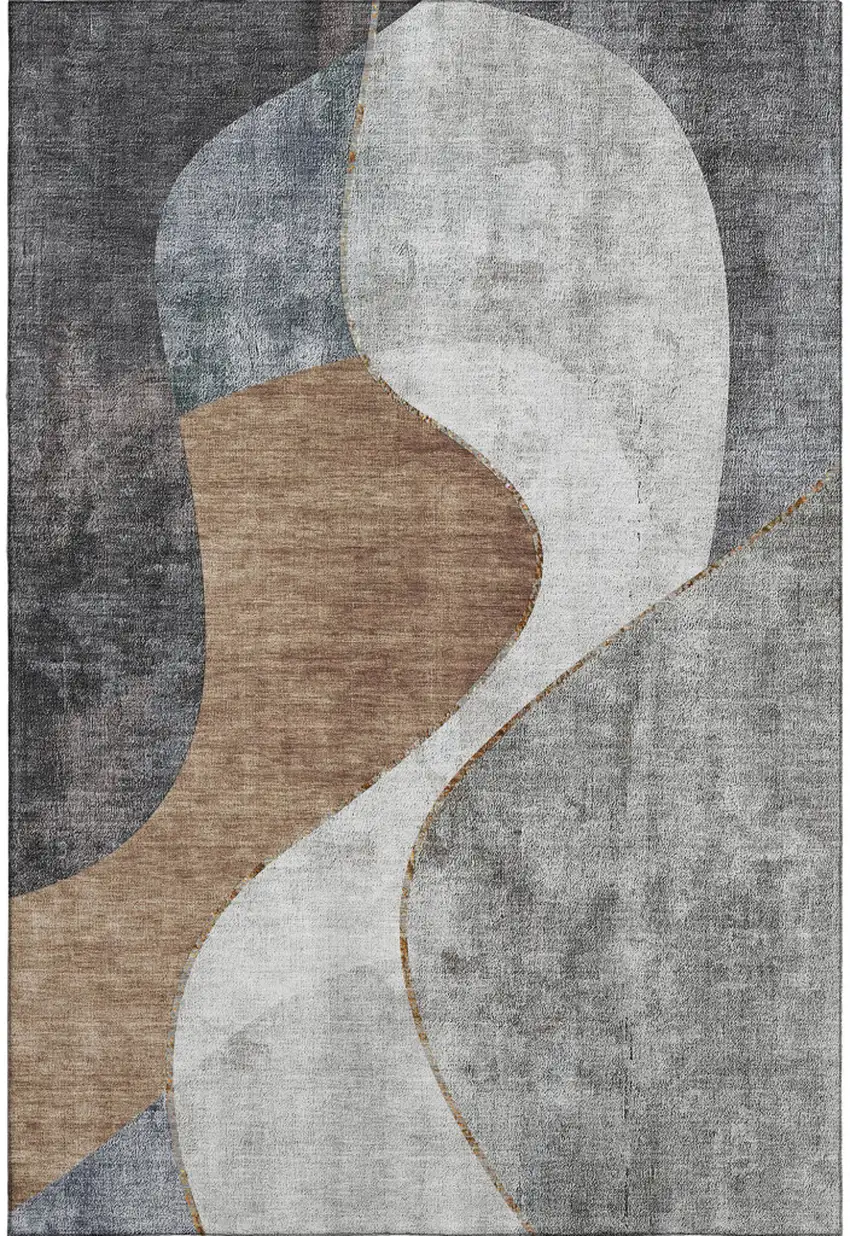 Gray Brown And Ivory Abstract Washable Area Rug With UV Protection Photo 2