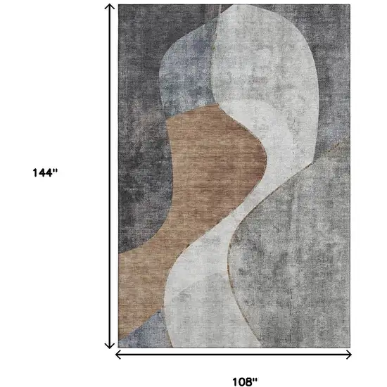 Gray Brown And Ivory Abstract Washable Area Rug With UV Protection Photo 3