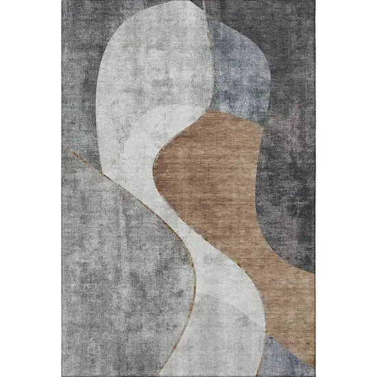 Gray Brown And Ivory Abstract Washable Area Rug With UV Protection Photo 4