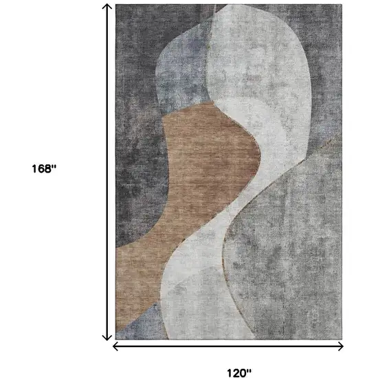 Gray Brown And Ivory Abstract Washable Area Rug With UV Protection Photo 3