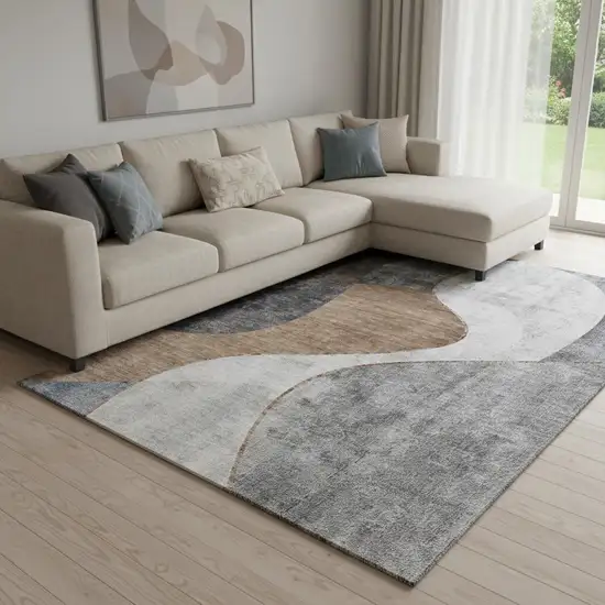 Gray Brown And Ivory Abstract Washable Area Rug With UV Protection Photo 1