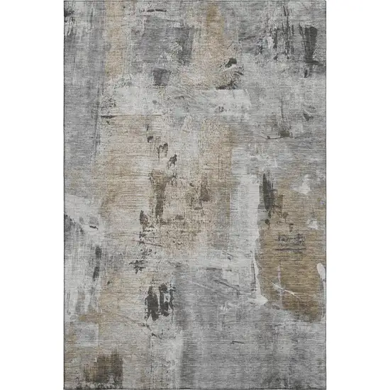 Gray Brown And Ivory Abstract Washable Area Rug With UV Protection Photo 1