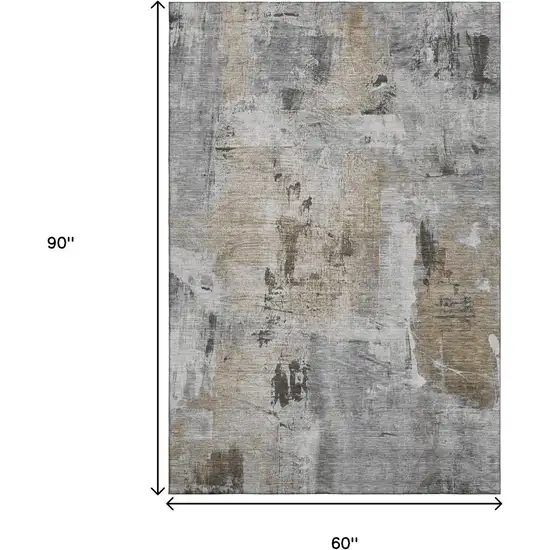 Gray Brown And Ivory Abstract Washable Area Rug With UV Protection Photo 9