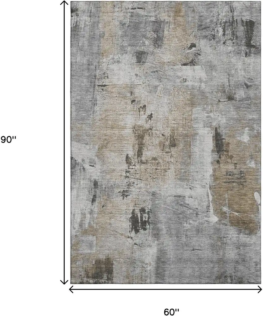 Gray Brown And Ivory Abstract Washable Area Rug With UV Protection Photo 9