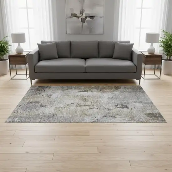 Gray Brown And Ivory Abstract Washable Area Rug With UV Protection Photo 2