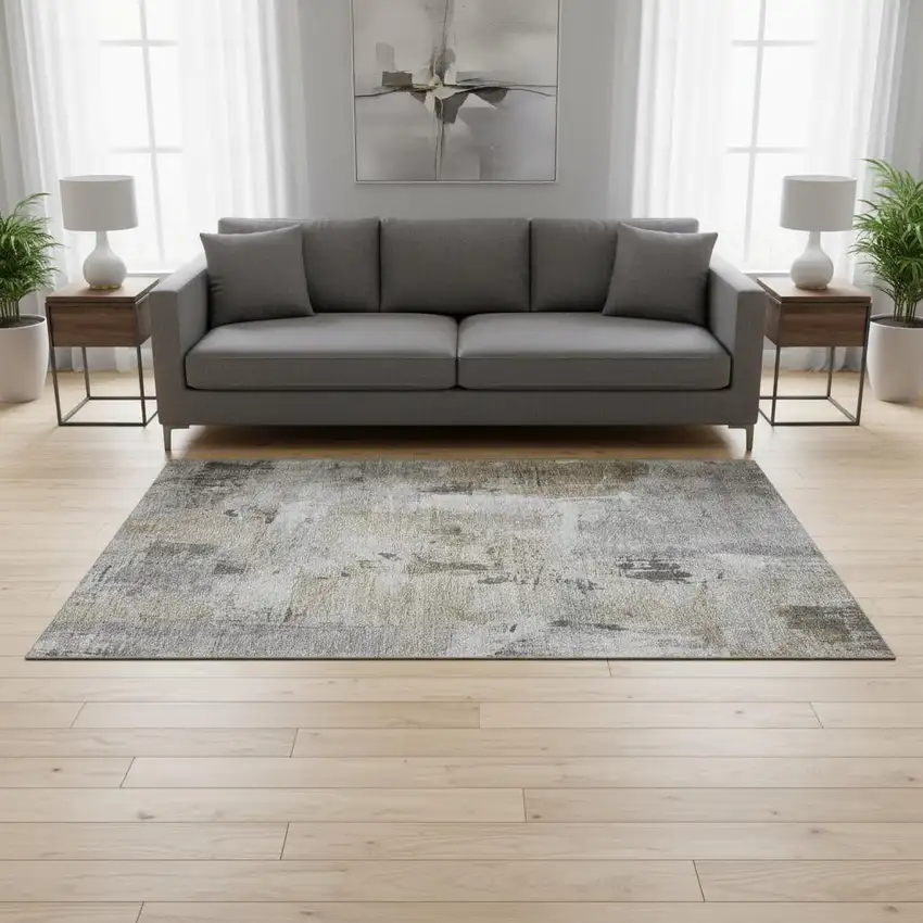 Gray Brown And Ivory Abstract Washable Area Rug With UV Protection Photo 2