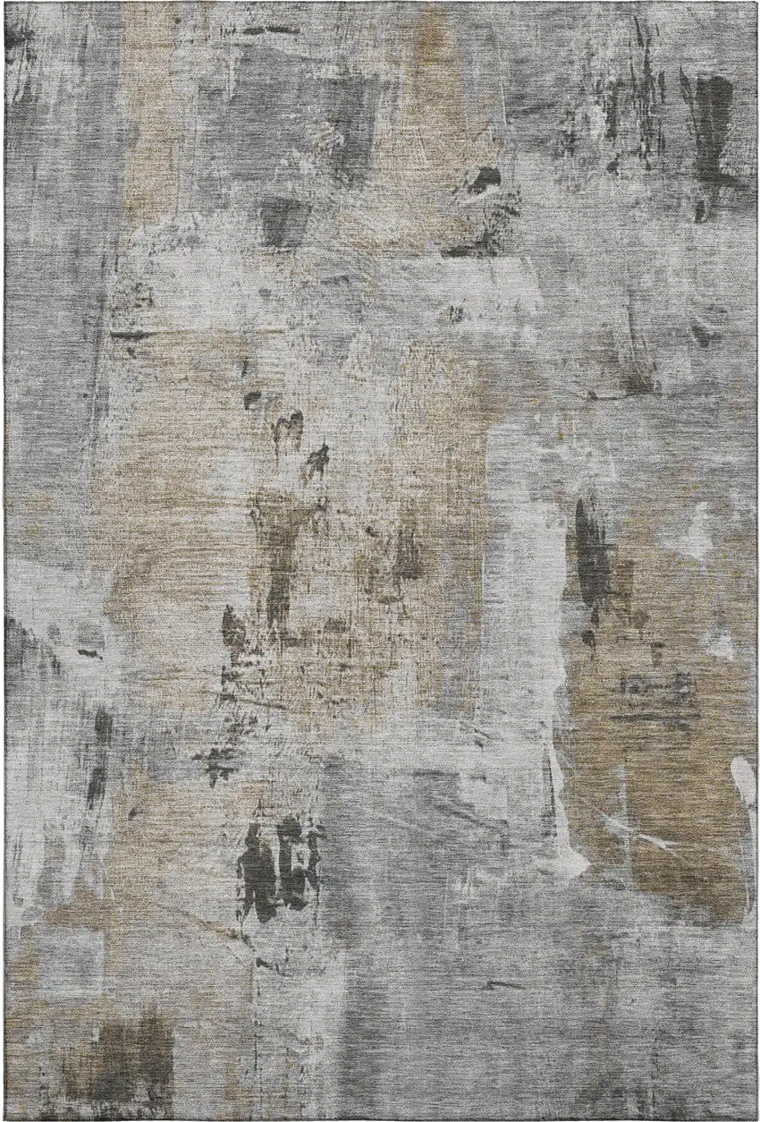 Gray Brown And Ivory Abstract Washable Area Rug With UV Protection Photo 1