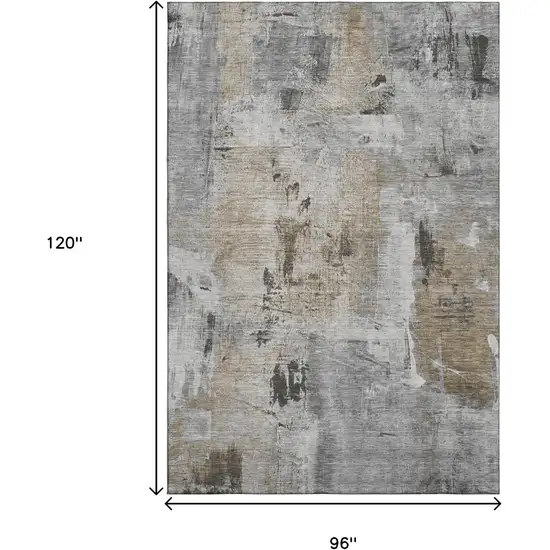 Gray Brown And Ivory Abstract Washable Area Rug With UV Protection Photo 9