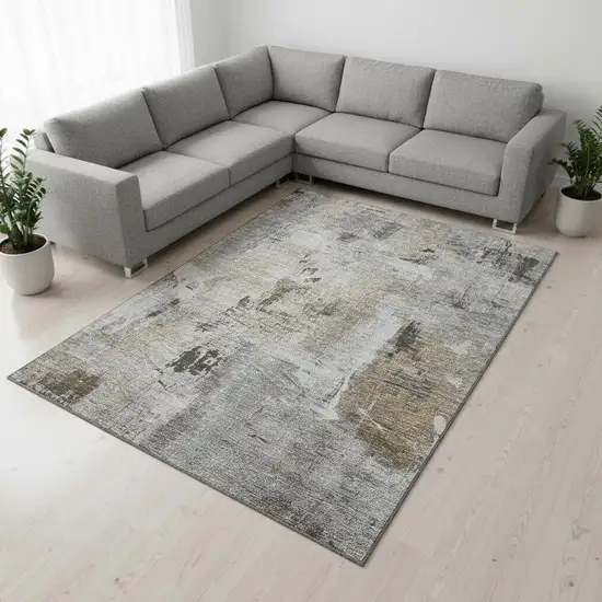 Gray Brown And Ivory Abstract Washable Area Rug With UV Protection Photo 2