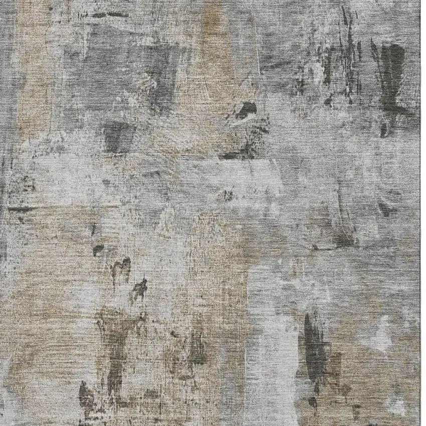 Gray Brown And Ivory Abstract Washable Area Rug With UV Protection Photo 3