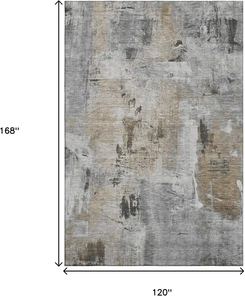 Gray Brown And Ivory Abstract Washable Area Rug With UV Protection Photo 9