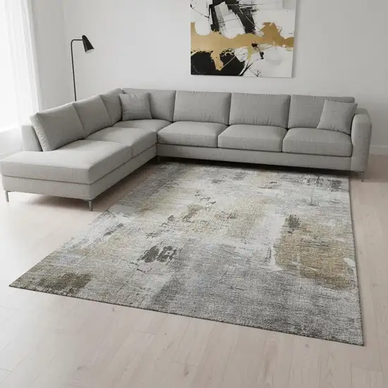 Gray Brown And Ivory Abstract Washable Area Rug With UV Protection Photo 2