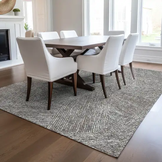 Gray Brown And Ivory Abstract Washable Indoor Outdoor Area Rug Photo 8