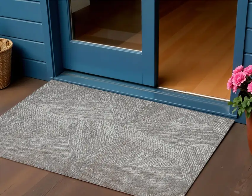 Gray Brown And Ivory Abstract Washable Indoor Outdoor Area Rug Photo 1