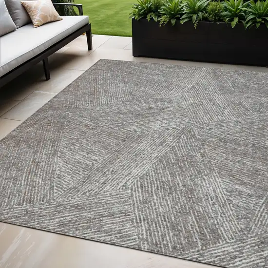 Gray Brown And Ivory Abstract Washable Indoor Outdoor Area Rug Photo 1