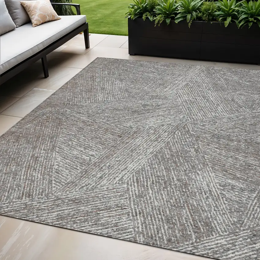 Gray Brown And Ivory Abstract Washable Indoor Outdoor Area Rug Photo 1