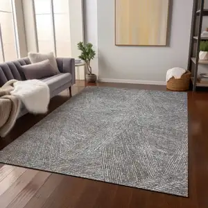 Photo of Gray Brown And Ivory Abstract Washable Indoor Outdoor Area Rug