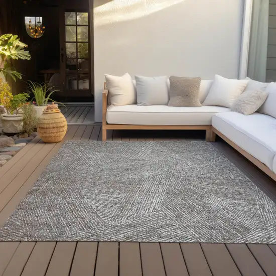 Gray Brown And Ivory Abstract Washable Indoor Outdoor Area Rug Photo 7