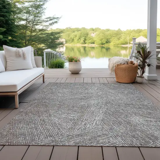 Gray Brown And Ivory Abstract Washable Indoor Outdoor Area Rug Photo 9