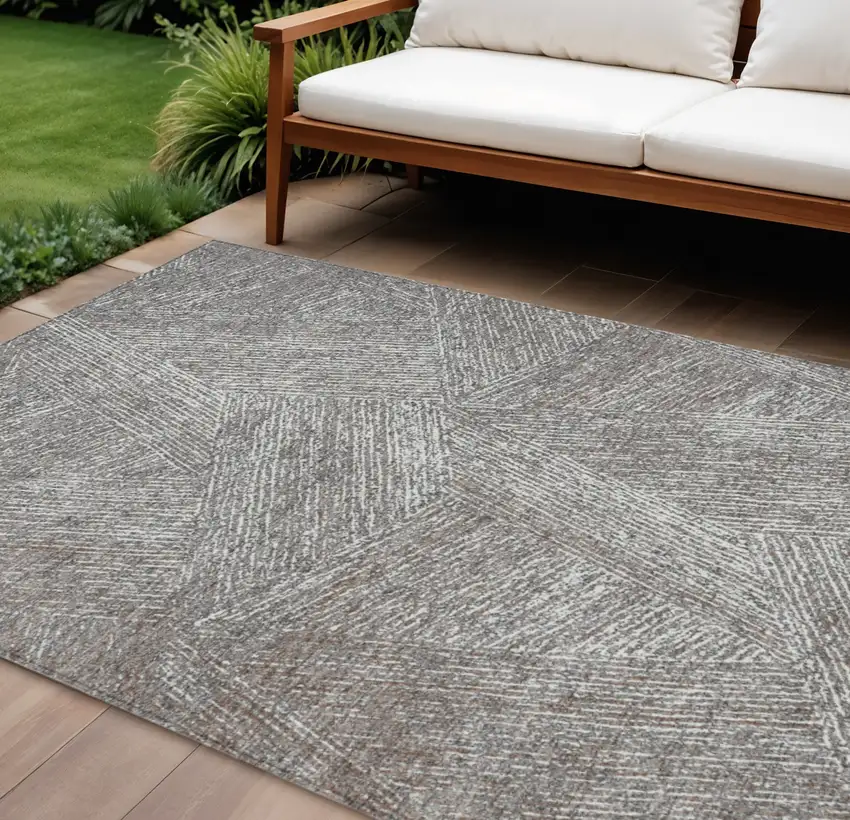 Gray Brown And Ivory Abstract Washable Indoor Outdoor Area Rug Photo 1
