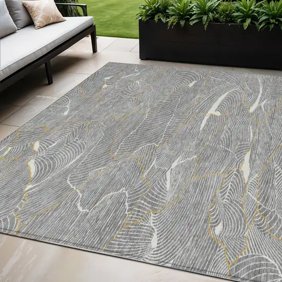 Gray Brown And Ivory Abstract Washable Indoor Outdoor Area Rug Photo 1