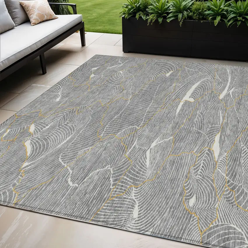 Gray Brown And Ivory Abstract Washable Indoor Outdoor Area Rug Photo 1