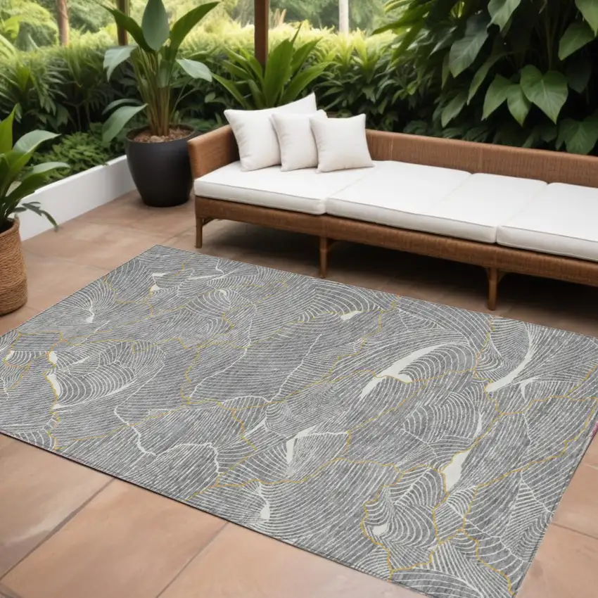 Gray Brown And Ivory Abstract Washable Indoor Outdoor Area Rug Photo 1