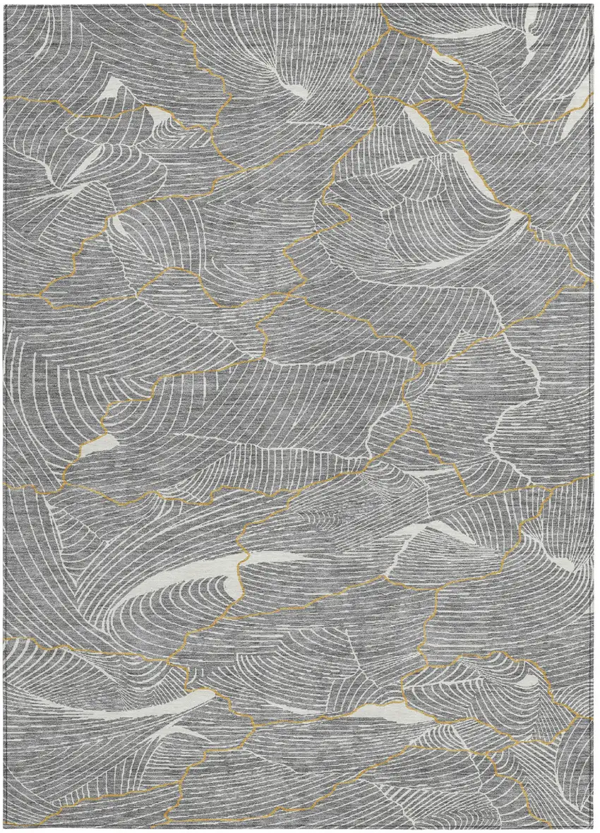 Gray Brown And Ivory Abstract Washable Indoor Outdoor Area Rug Photo 7