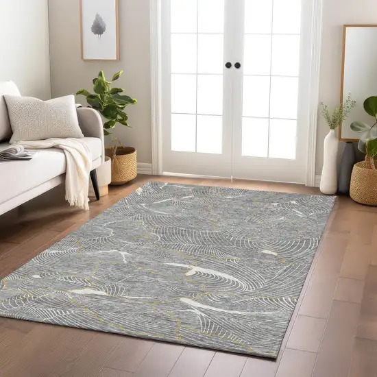 Gray Brown And Ivory Abstract Washable Indoor Outdoor Area Rug Photo 9