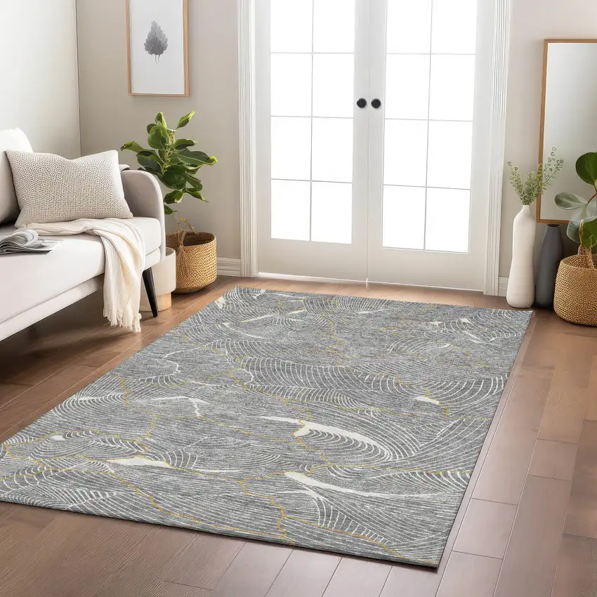 Gray Brown And Ivory Abstract Washable Indoor Outdoor Area Rug Photo 9
