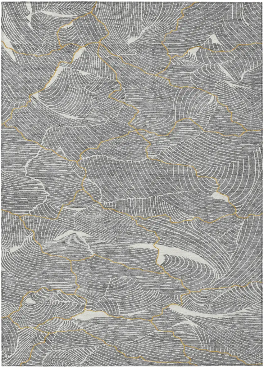 Gray Brown And Ivory Abstract Washable Indoor Outdoor Area Rug Photo 1