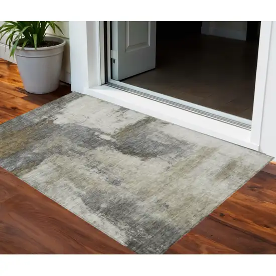 Gray Brown And Ivory Abstract Washable Indoor Outdoor Area Rug Photo 1