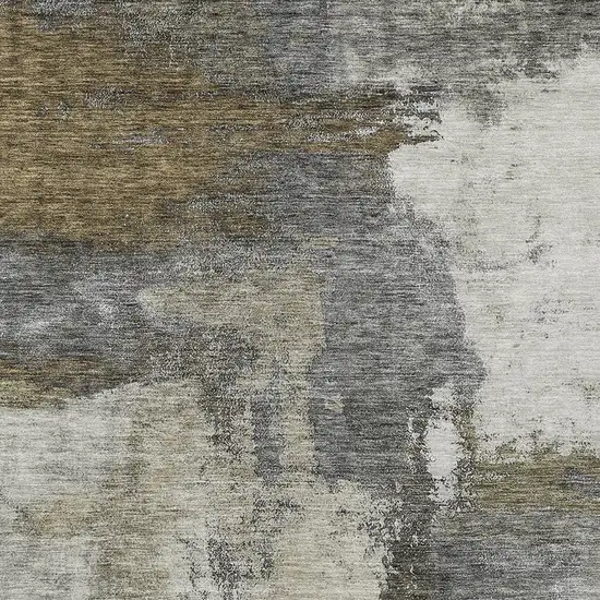 Gray Brown And Ivory Abstract Washable Indoor Outdoor Area Rug Photo 5