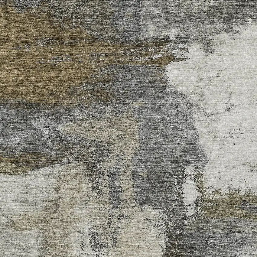 Gray Brown And Ivory Abstract Washable Indoor Outdoor Area Rug Photo 5