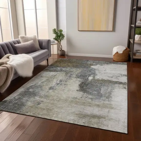 Gray Brown And Ivory Abstract Washable Indoor Outdoor Area Rug Photo 9