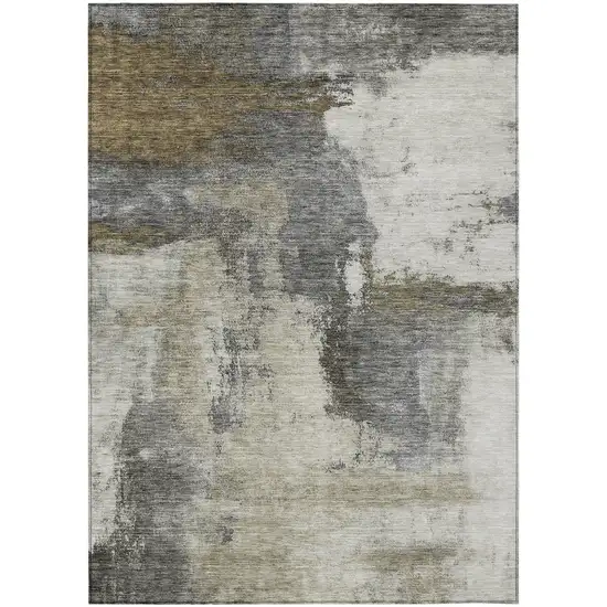Gray Brown And Ivory Abstract Washable Indoor Outdoor Area Rug Photo 2