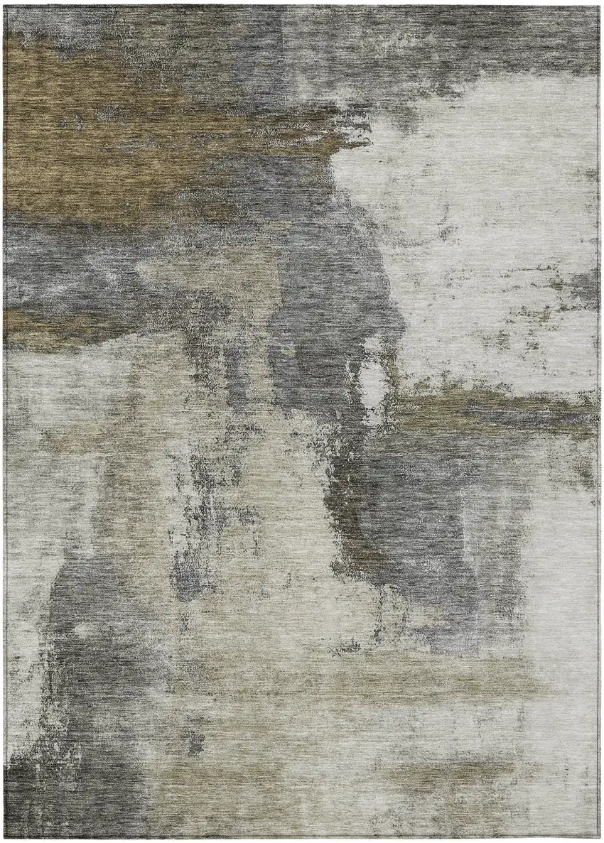 Gray Brown And Ivory Abstract Washable Indoor Outdoor Area Rug Photo 2
