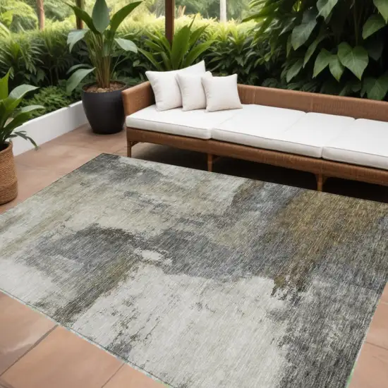 Gray Brown And Ivory Abstract Washable Indoor Outdoor Area Rug Photo 1