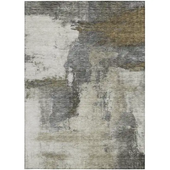 Gray Brown And Ivory Abstract Washable Indoor Outdoor Area Rug Photo 6
