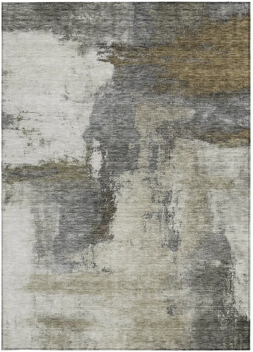 Gray Brown And Ivory Abstract Washable Indoor Outdoor Area Rug Photo 6