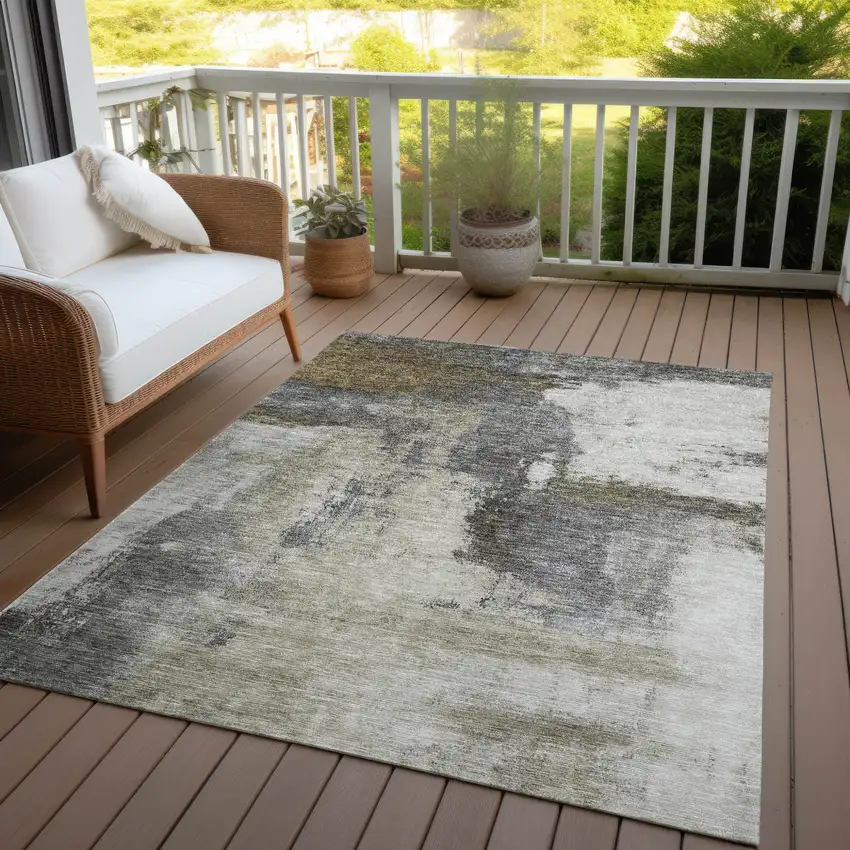Gray Brown And Ivory Abstract Washable Indoor Outdoor Area Rug Photo 7