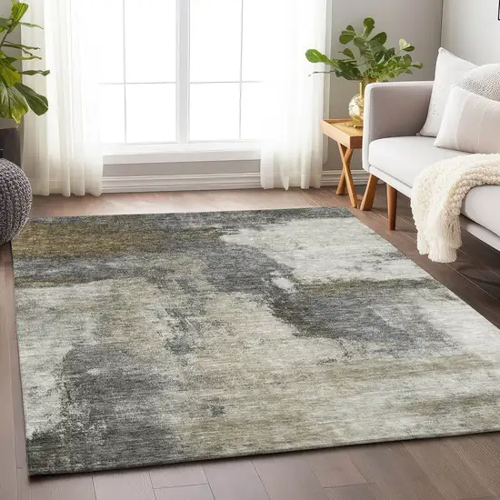 Gray Brown And Ivory Abstract Washable Indoor Outdoor Area Rug Photo 8