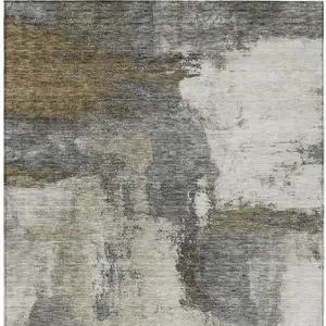 Photo of Gray Brown And Ivory Abstract Washable Indoor Outdoor Area Rug